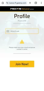 Free Fire Advance Server Registration Step 03